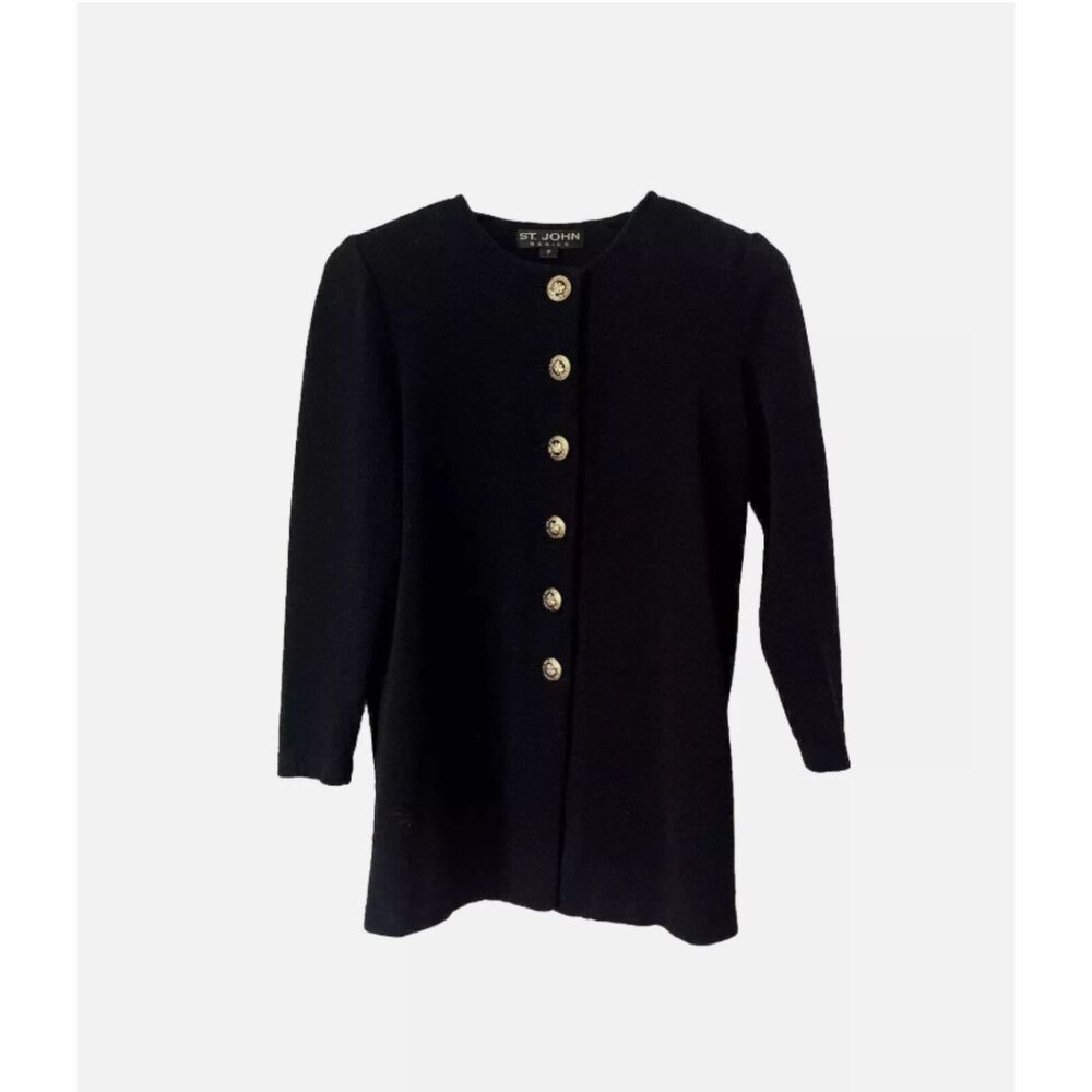 Vintage St. John Basics Black Santana Knit Cardigan Jacket - Petite